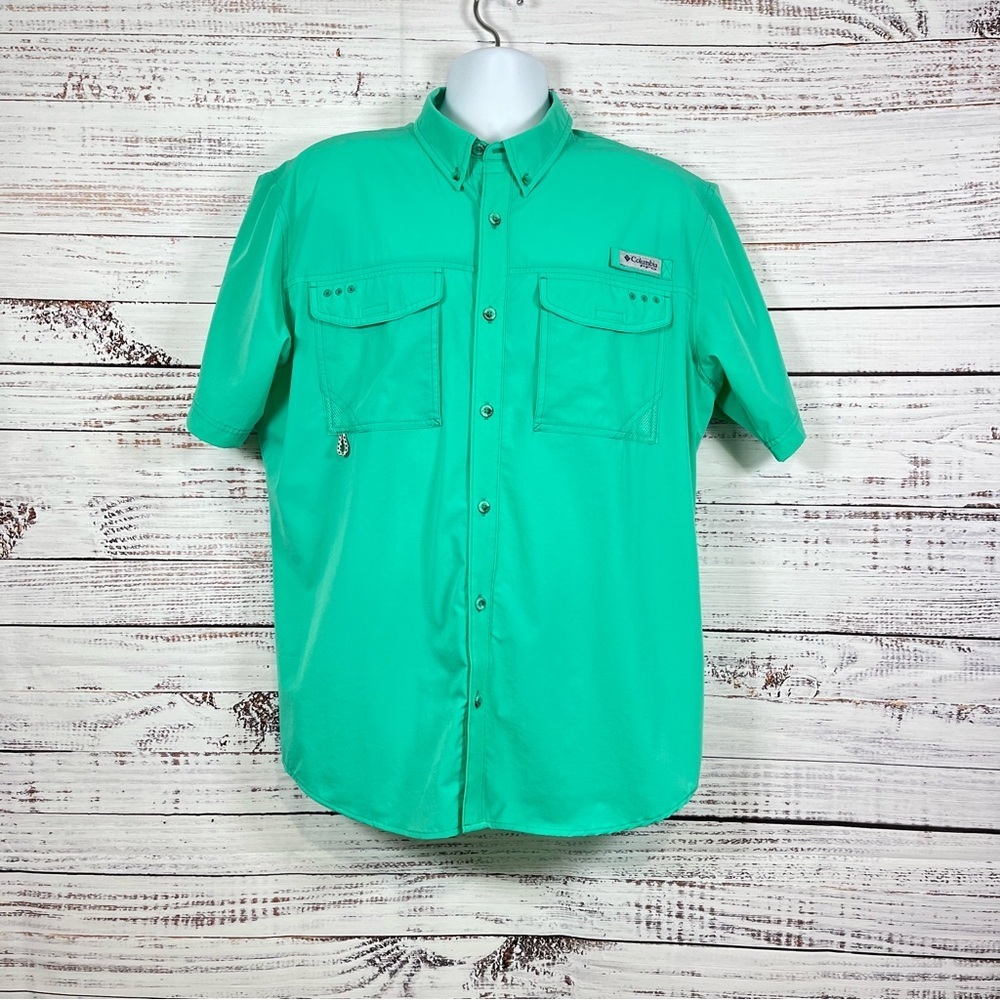Columbia Green PFG Omni Shade Button Short Sleeve Shirt